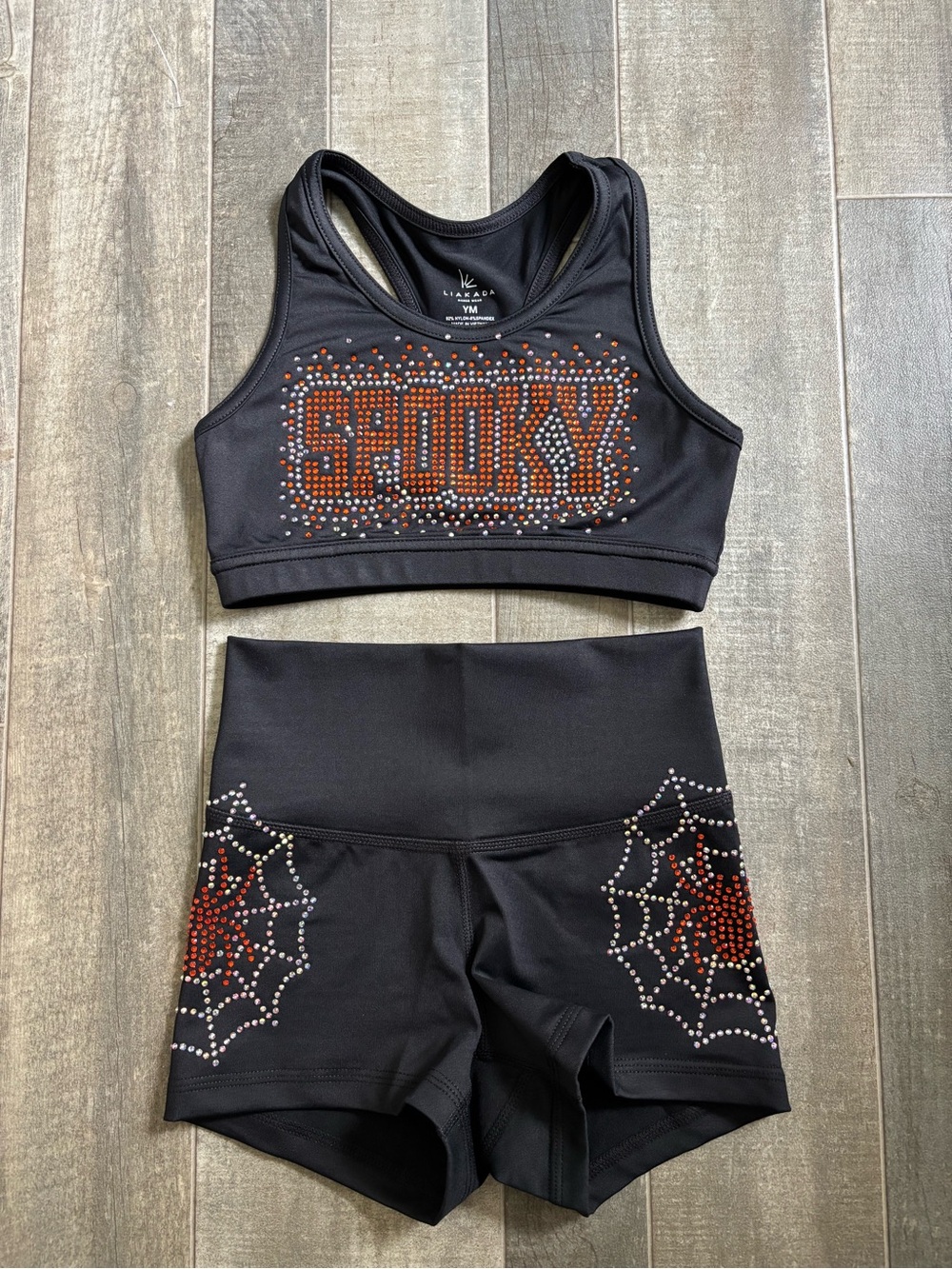 Kids Black 'Spooky' Rhinestone Cheer Set -